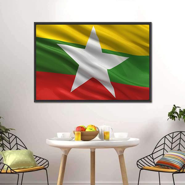 Waving Myanmar Flag Canvas Wall Art-3 Horizontal-Gallery Wrap-25" x 16"-Tiaracle