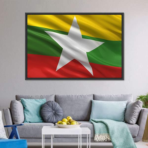 Waving Myanmar Flag Canvas Wall Art-3 Horizontal-Gallery Wrap-25" x 16"-Tiaracle