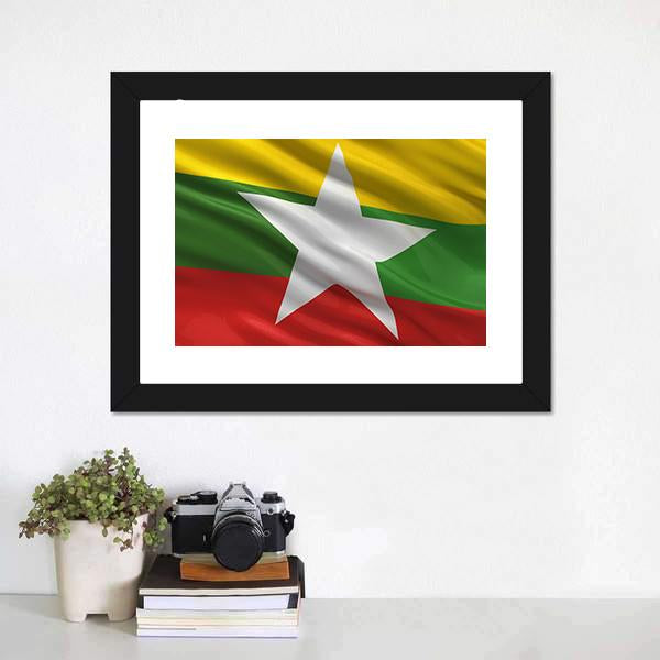 Waving Myanmar Flag Canvas Wall Art-1 Piece-Framed Print-20" x 16"-Tiaracle