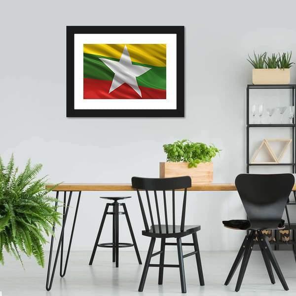 Waving Myanmar Flag Canvas Wall Art-3 Horizontal-Gallery Wrap-25" x 16"-Tiaracle
