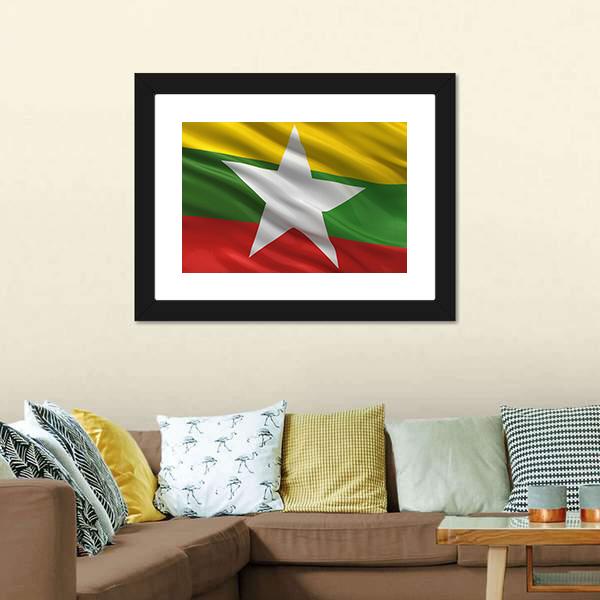 Waving Myanmar Flag Canvas Wall Art-3 Horizontal-Gallery Wrap-25" x 16"-Tiaracle