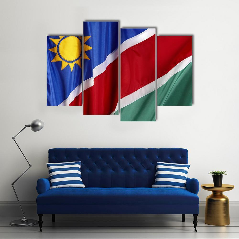 Waving Namibian Flag Canvas Wall Art-4 Pop-Gallery Wrap-50" x 32"-Tiaracle