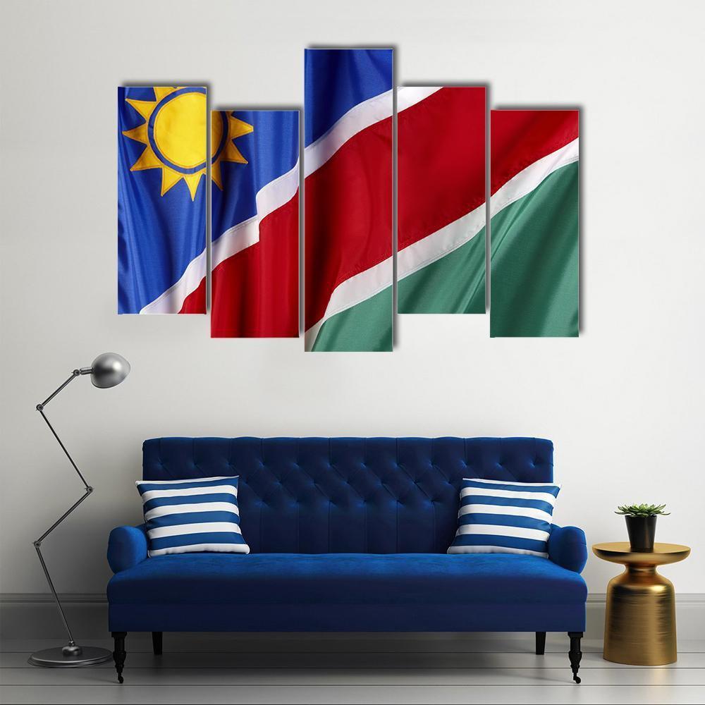 Waving Namibian Flag Canvas Wall Art-5 Pop-Gallery Wrap-47" x 32"-Tiaracle