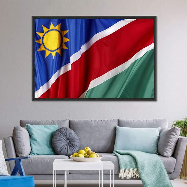 Waving Namibian Flag Canvas Wall Art-3 Horizontal-Gallery Wrap-25" x 16"-Tiaracle