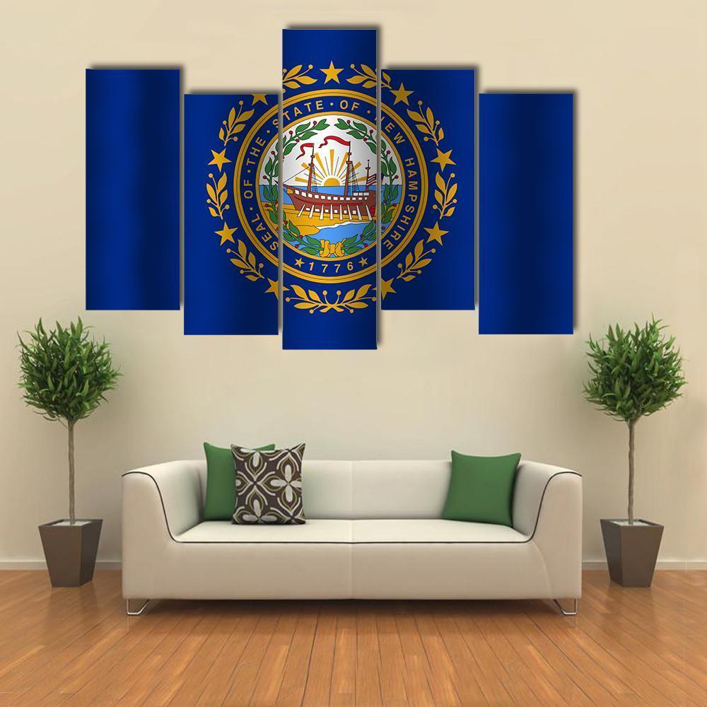 Waving New Hampshire State Flag Canvas Wall Art-5 Pop-Gallery Wrap-47" x 32"-Tiaracle