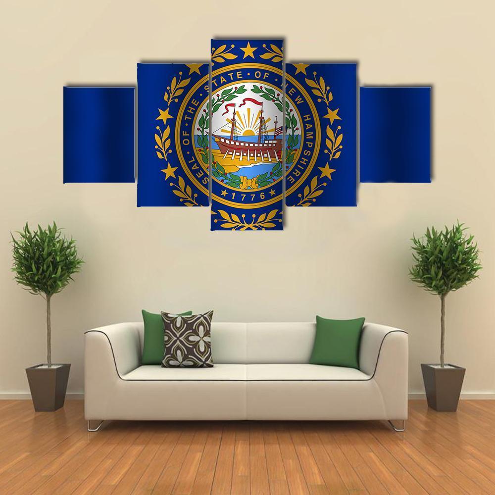 Waving New Hampshire State Flag Canvas Wall Art-5 Star-Gallery Wrap-62" x 32"-Tiaracle