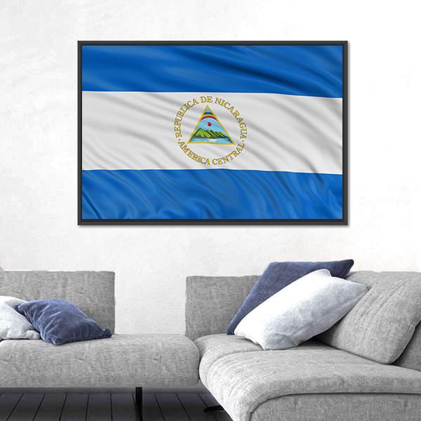 Waving Nicaragua Flag Canvas Wall Art-3 Horizontal-Gallery Wrap-25" x 16"-Tiaracle