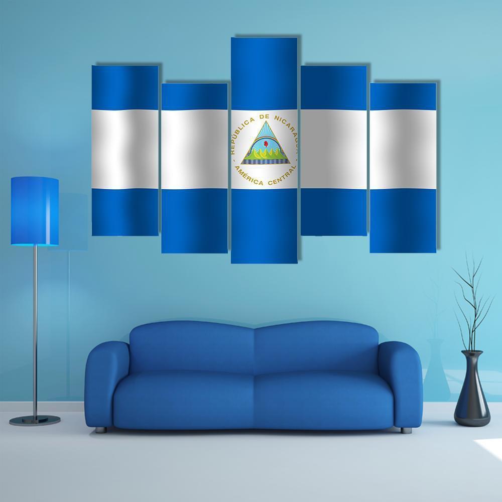 Nicaragua Flag Canvas Wall Art-5 Pop-Gallery Wrap-47" x 32"-Tiaracle