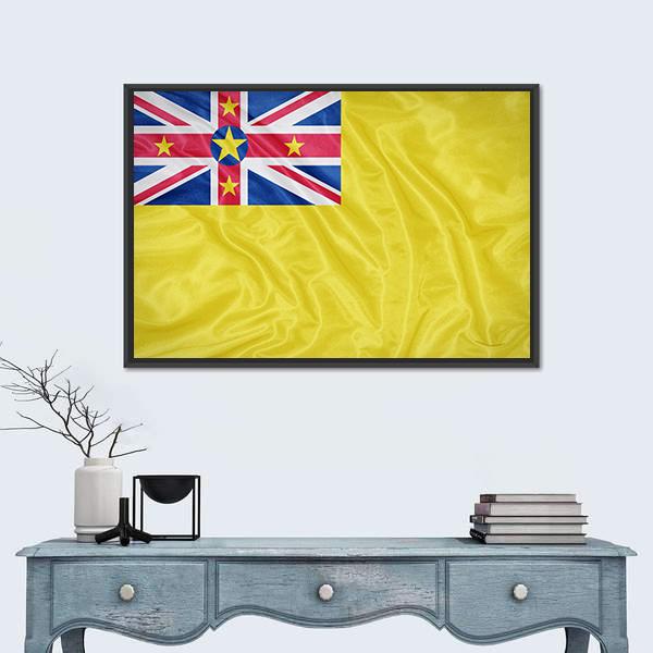 Waving Niue Flag Canvas Wall Art-1 Piece-Floating Frame-24" x 16"-Tiaracle