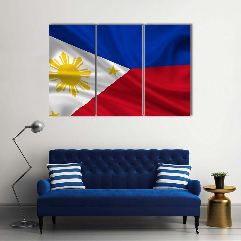 Waving Philippines Flag Canvas Wall Art-3 Horizontal-Gallery Wrap-37" x 24"-Tiaracle
