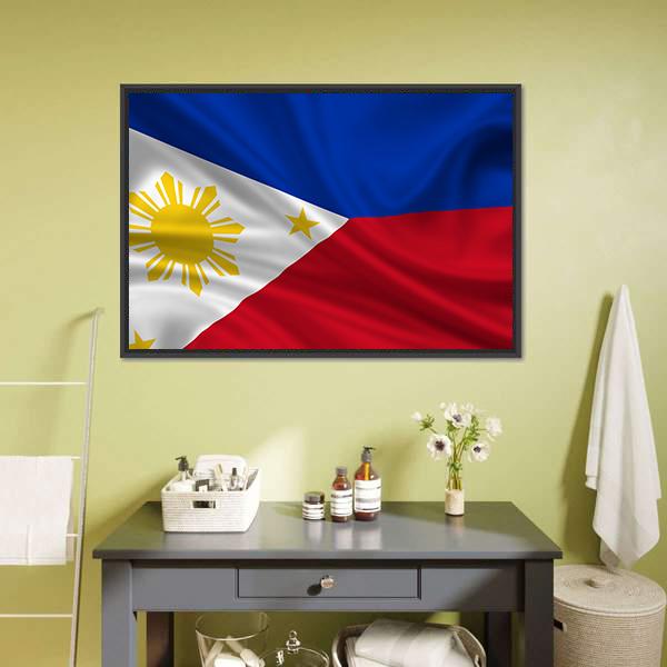 Waving Philippines Flag Canvas Wall Art-1 Piece-Floating Frame-24" x 16"-Tiaracle