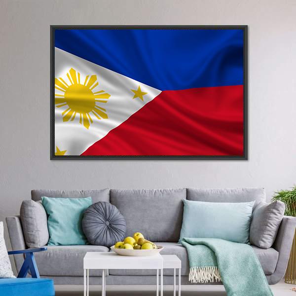 Waving Philippines Flag Canvas Wall Art-3 Horizontal-Gallery Wrap-25" x 16"-Tiaracle
