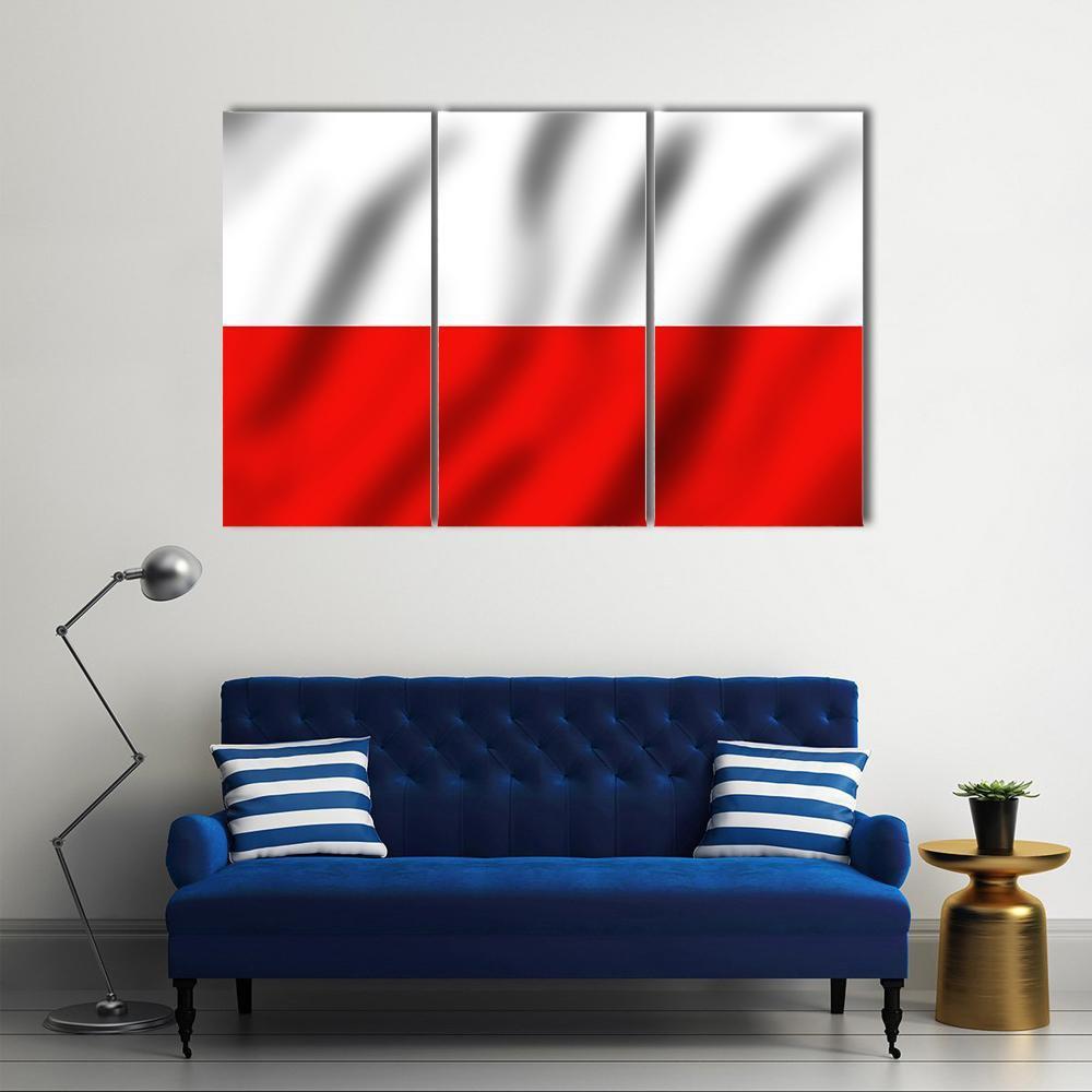 Waving Poland Flag Canvas Wall Art-3 Horizontal-Gallery Wrap-37" x 24"-Tiaracle