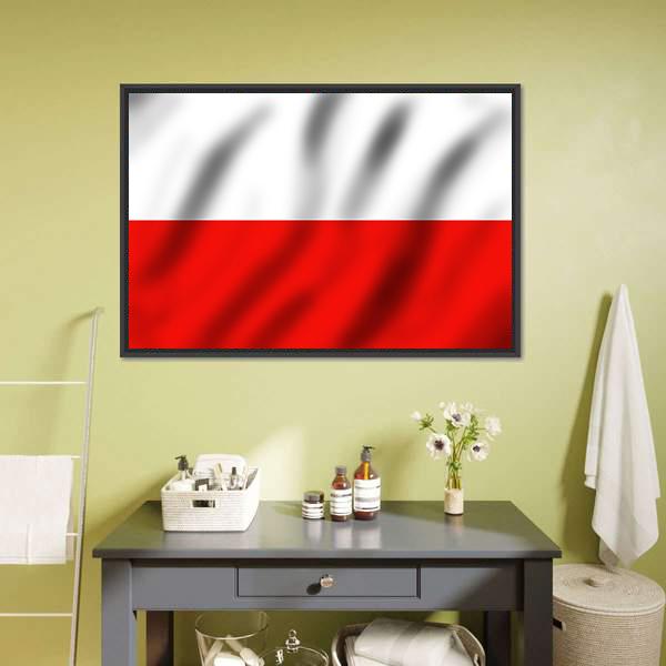 Waving Poland Flag Canvas Wall Art-1 Piece-Floating Frame-24" x 16"-Tiaracle