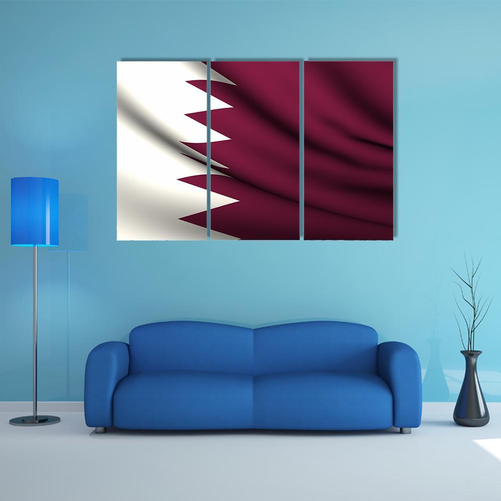 Waving Qatar Flag Canvas Wall Art-3 Horizontal-Gallery Wrap-37" x 24"-Tiaracle