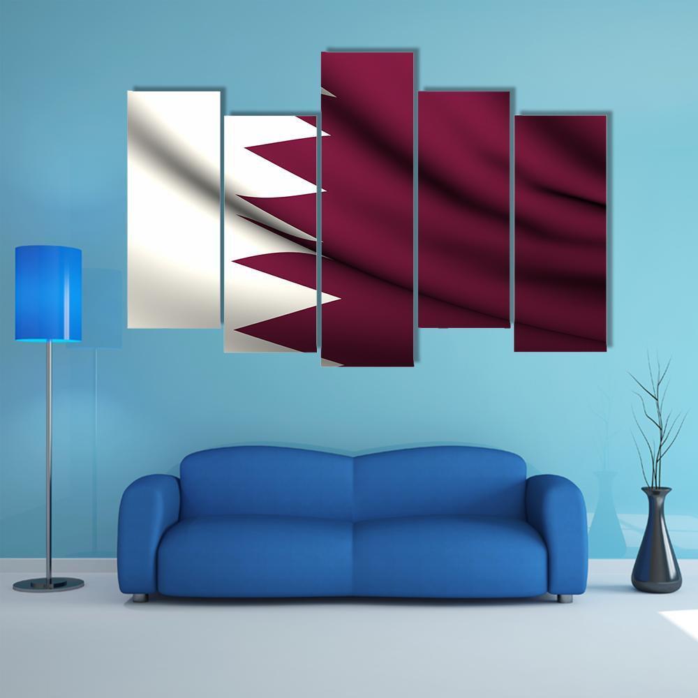 Waving Qatar Flag Canvas Wall Art-5 Pop-Gallery Wrap-47" x 32"-Tiaracle