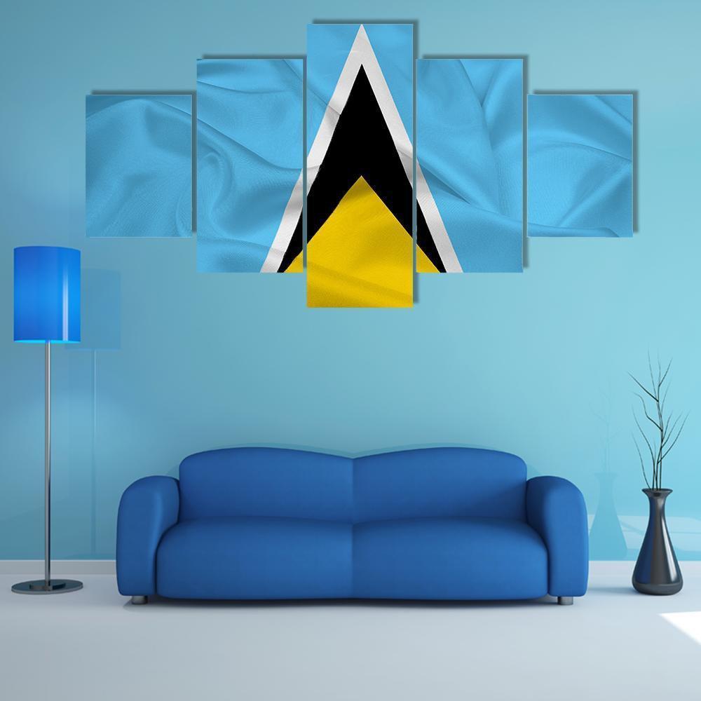 Waving Saint Lucia Flag Canvas Wall Art-5 Star-Gallery Wrap-62" x 32"-Tiaracle