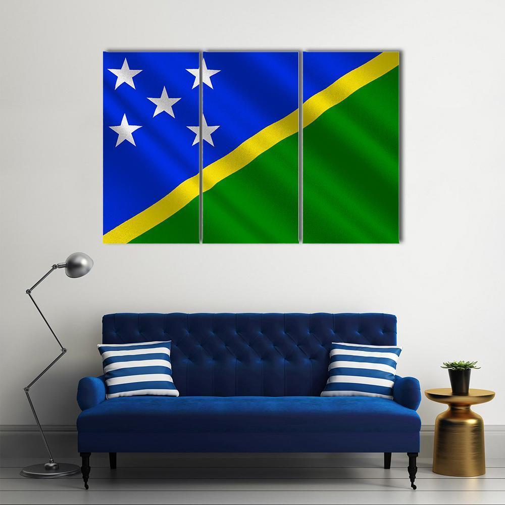Waving Solomon Islands Flag Canvas Wall Art-3 Horizontal-Gallery Wrap-37" x 24"-Tiaracle