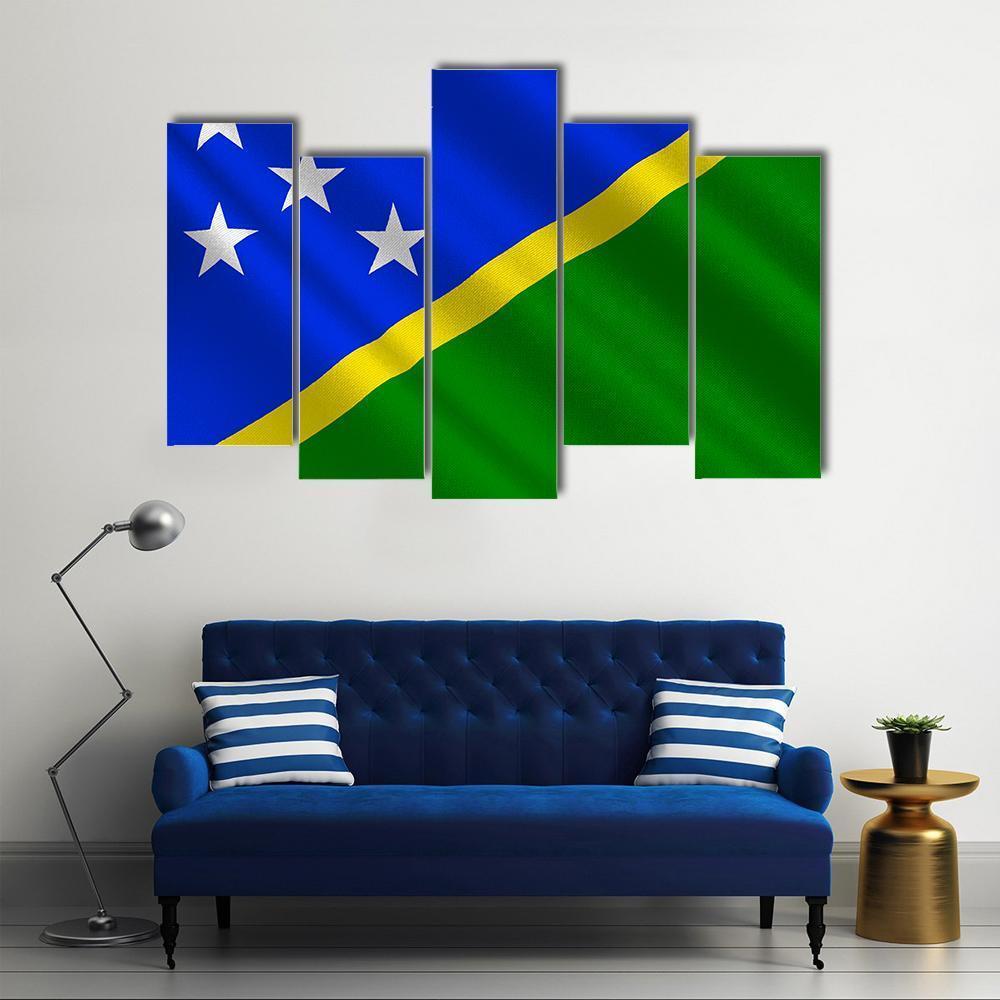 Waving Solomon Islands Flag Canvas Wall Art-5 Pop-Gallery Wrap-47" x 32"-Tiaracle