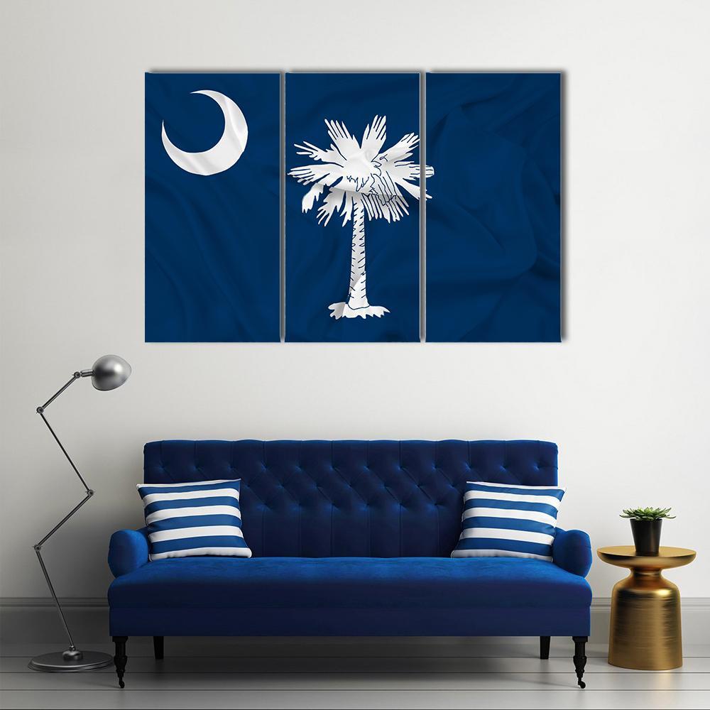 Waving South Carolina State Flag Canvas Wall Art-3 Horizontal-Gallery Wrap-37" x 24"-Tiaracle