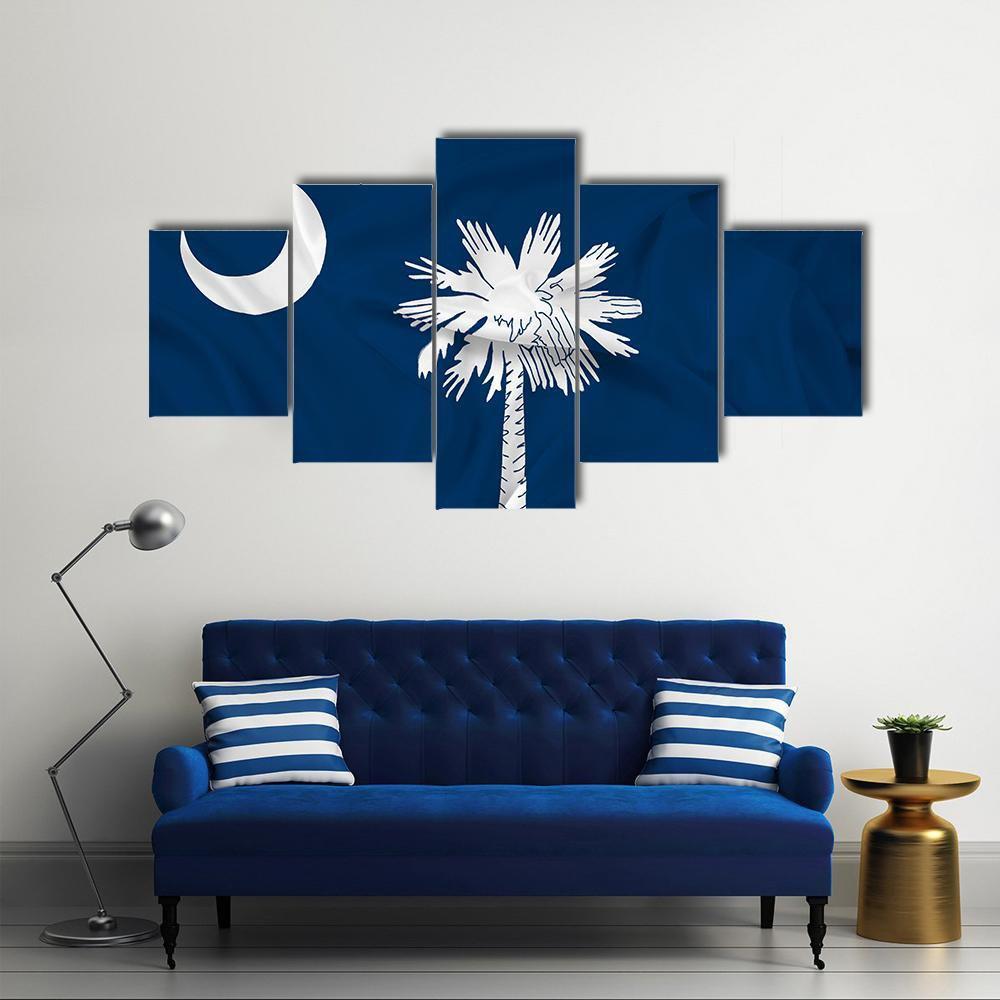 Waving South Carolina State Flag Canvas Wall Art-5 Star-Gallery Wrap-62" x 32"-Tiaracle