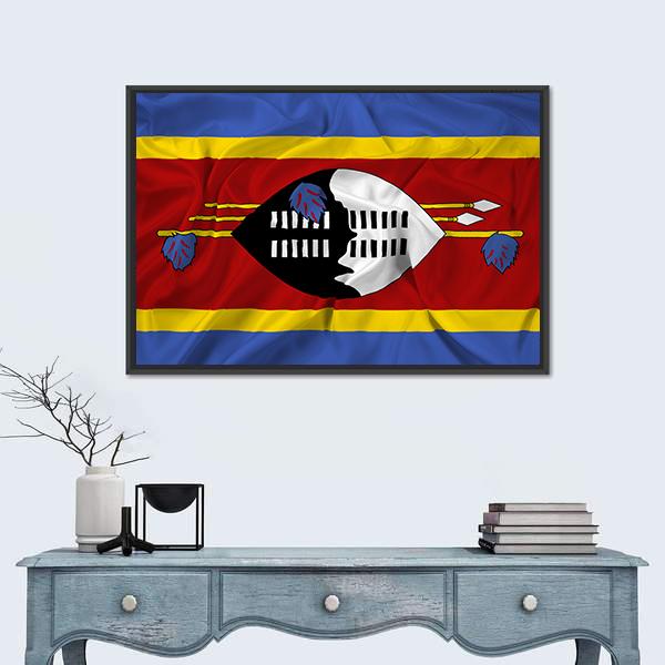 Waving Swaziland Flag Canvas Wall Art-1 Piece-Floating Frame-24" x 16"-Tiaracle