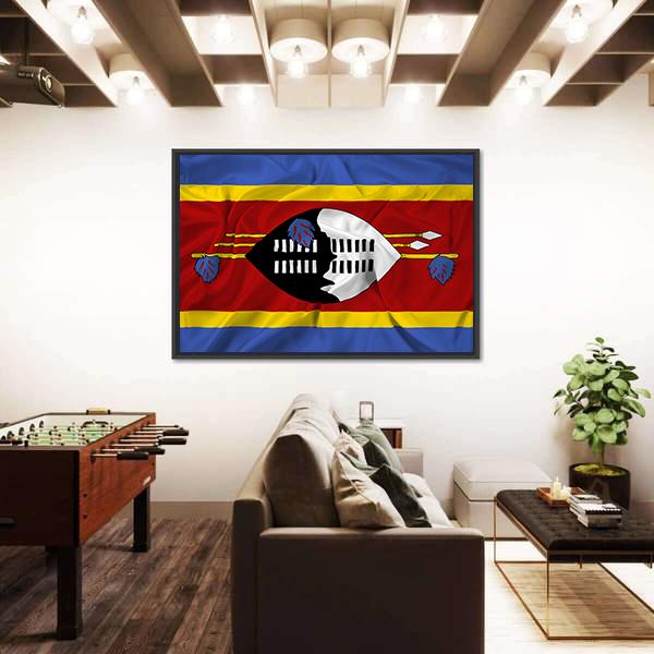 Waving Swaziland Flag Canvas Wall Art-3 Horizontal-Gallery Wrap-25" x 16"-Tiaracle