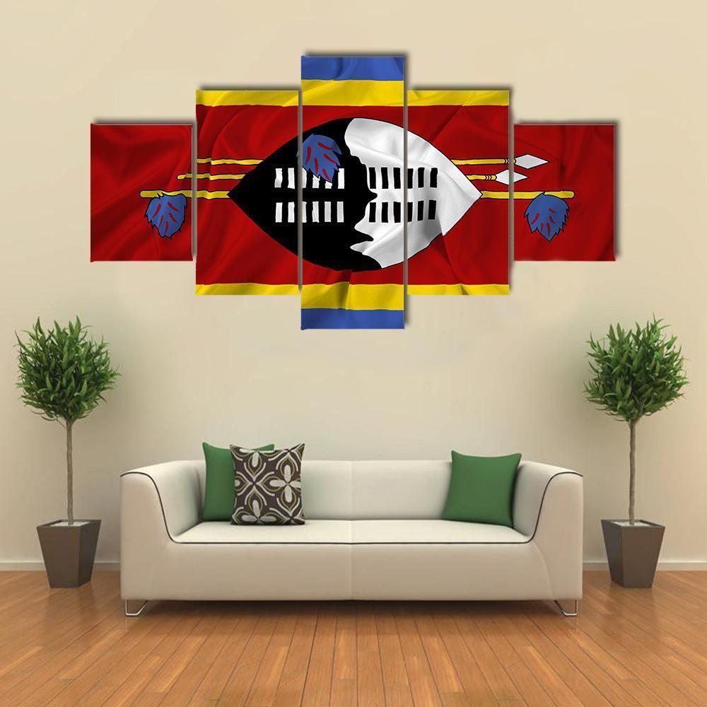 Waving Swaziland Flag Canvas Wall Art-5 Star-Gallery Wrap-62" x 32"-Tiaracle