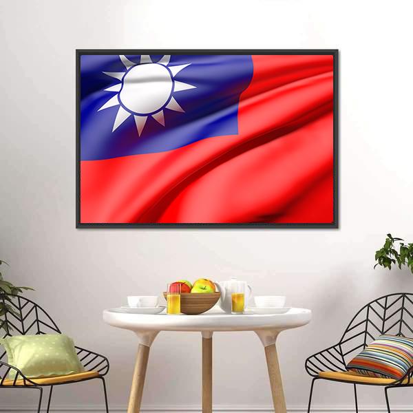 Waving Taiwan Flag Canvas Wall Art-3 Horizontal-Gallery Wrap-25" x 16"-Tiaracle