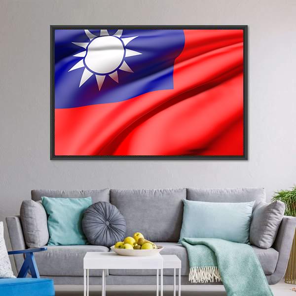 Waving Taiwan Flag Canvas Wall Art-3 Horizontal-Gallery Wrap-25" x 16"-Tiaracle