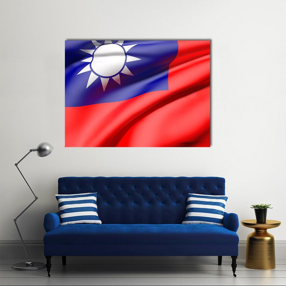 Waving Taiwan Flag Canvas Wall Art-1 Piece-Gallery Wrap-48" x 32"-Tiaracle