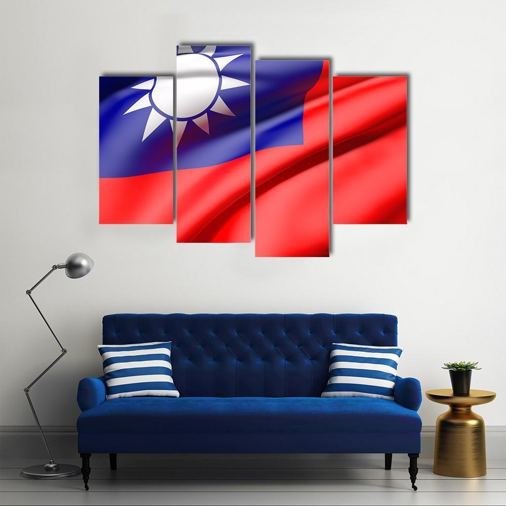 Waving Taiwan Flag Canvas Wall Art-4 Pop-Gallery Wrap-50" x 32"-Tiaracle
