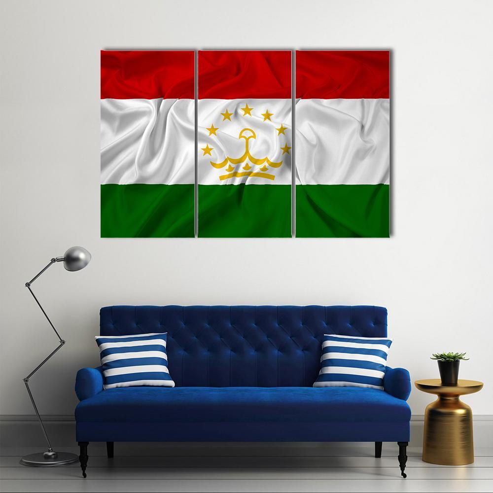 Waving Tajikistan Flag Canvas Wall Art-3 Horizontal-Gallery Wrap-37" x 24"-Tiaracle