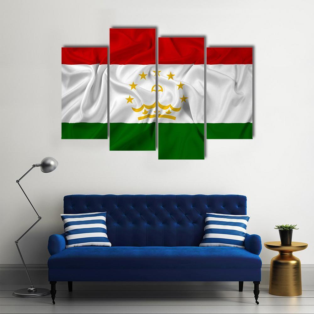 Waving Tajikistan Flag Canvas Wall Art-4 Pop-Gallery Wrap-50" x 32"-Tiaracle