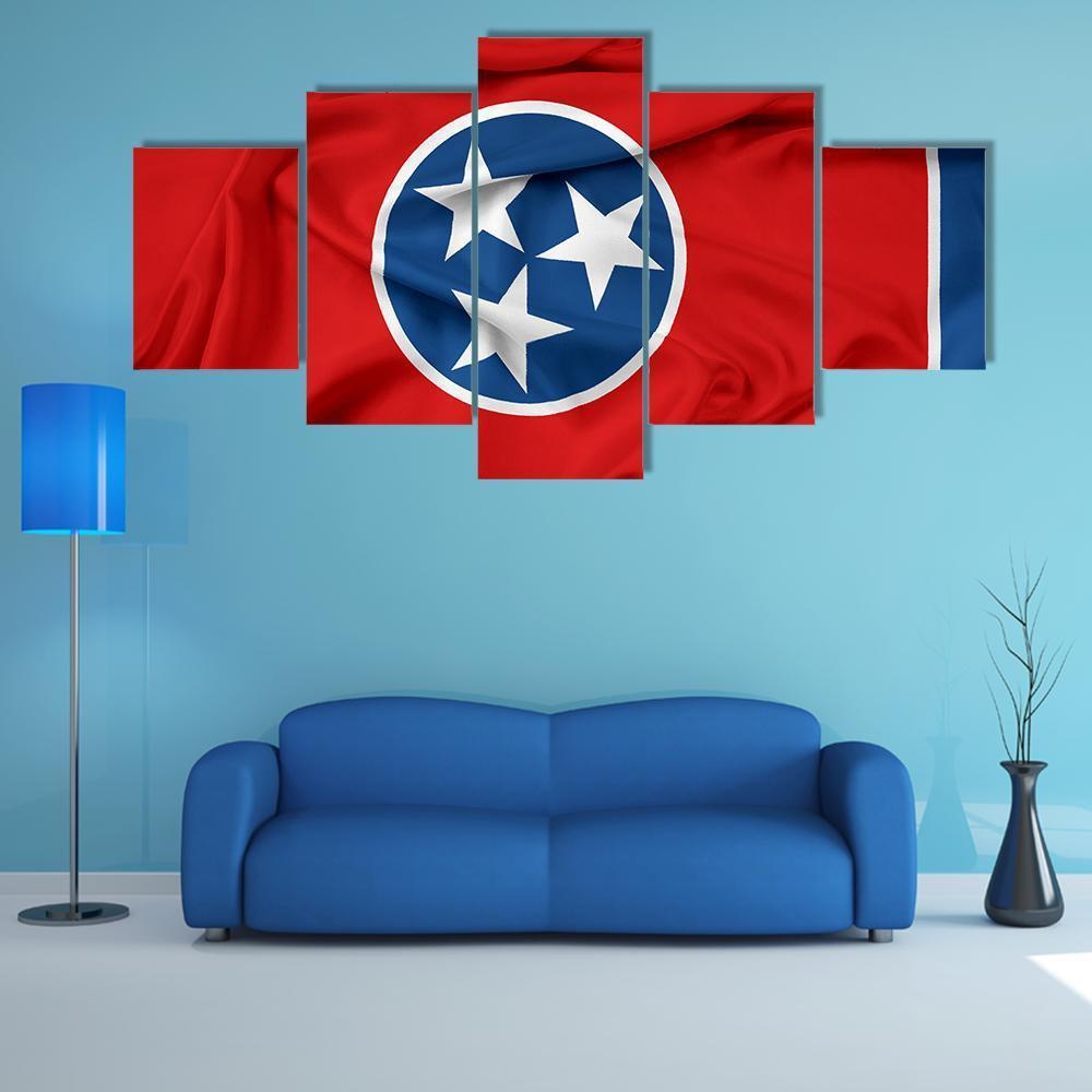 Waving Tennessee Flag Canvas Wall Art-5 Star-Gallery Wrap-62" x 32"-Tiaracle