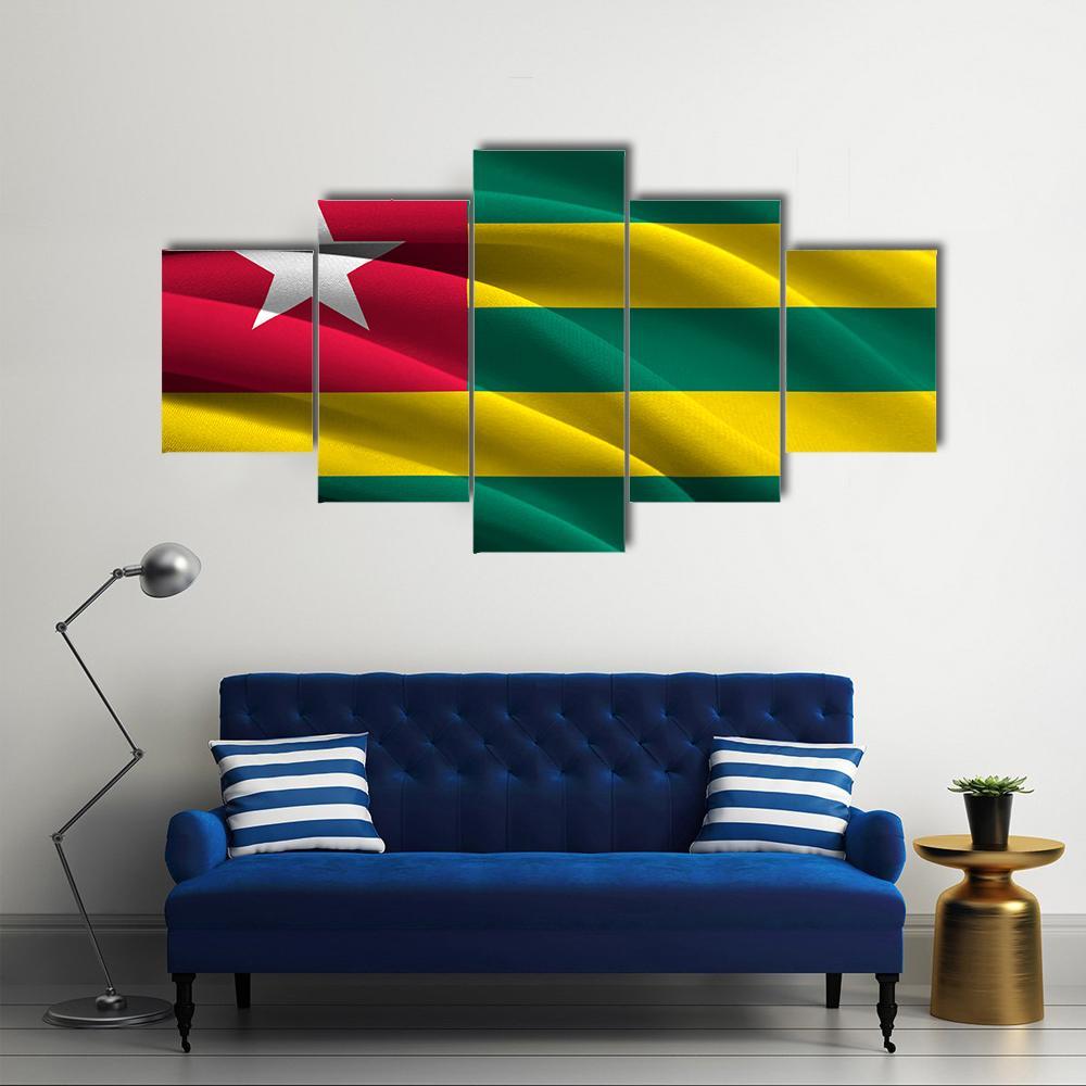 Waving Togo Flag Canvas Wall Art-5 Star-Gallery Wrap-62" x 32"-Tiaracle