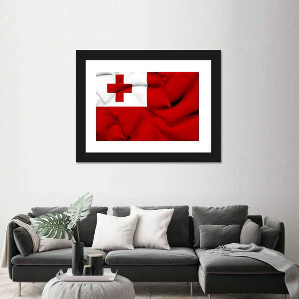 Waving Tonga Flag Canvas Wall Art-1 Piece-Framed Print-20" x 16"-Tiaracle