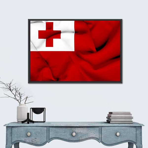Waving Tonga Flag Canvas Wall Art-3 Horizontal-Gallery Wrap-25" x 16"-Tiaracle