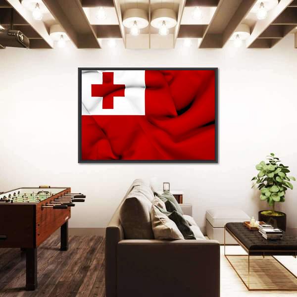 Waving Tonga Flag Canvas Wall Art-3 Horizontal-Gallery Wrap-25" x 16"-Tiaracle
