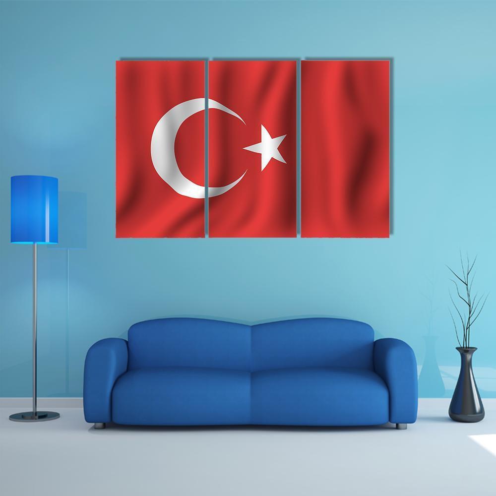 Waving Turkish Flag Canvas Wall Art-3 Horizontal-Gallery Wrap-37" x 24"-Tiaracle