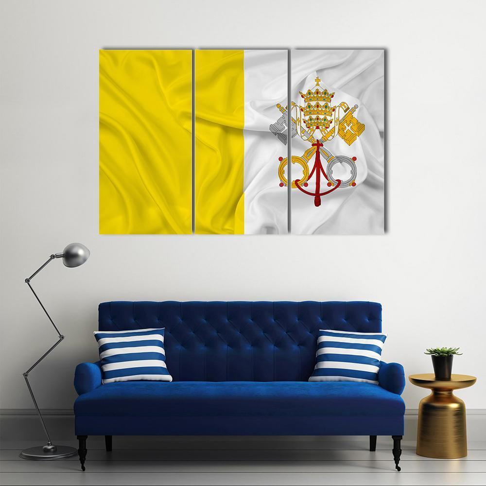 Waving Vatican City Flag Canvas Wall Art-3 Horizontal-Gallery Wrap-37" x 24"-Tiaracle