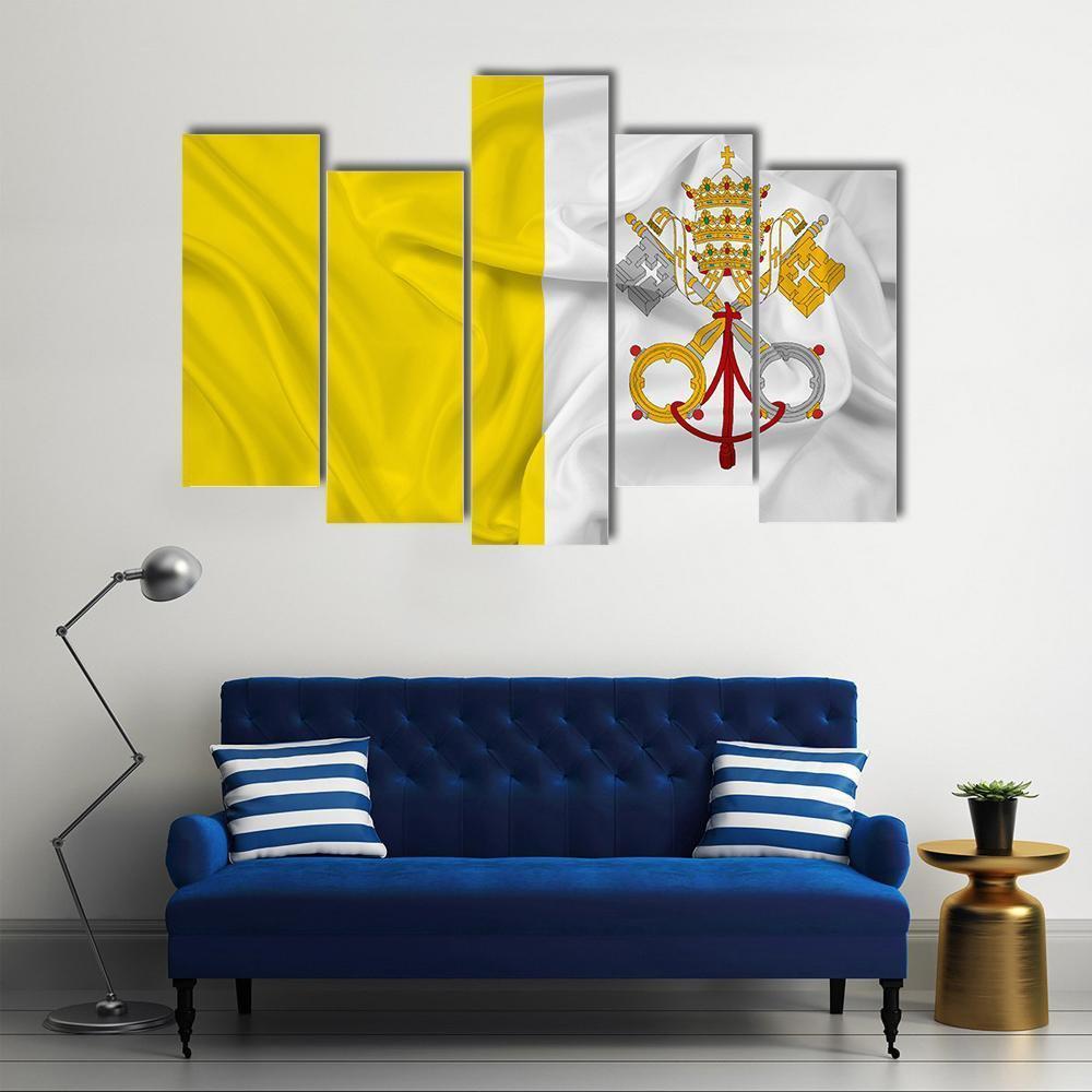 Waving Vatican City Flag Canvas Wall Art-5 Pop-Gallery Wrap-47" x 32"-Tiaracle