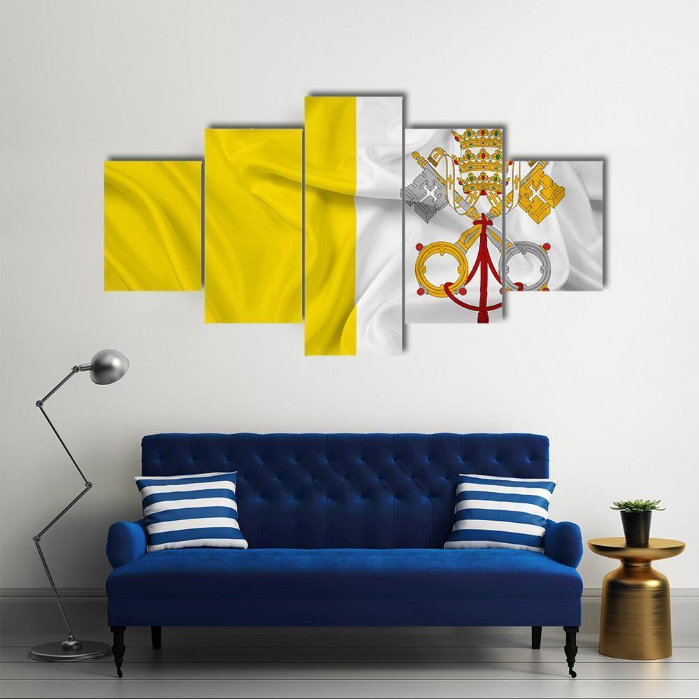 Waving Vatican City Flag Canvas Wall Art-5 Star-Gallery Wrap-62" x 32"-Tiaracle