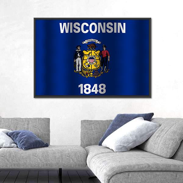 Waving Wisconsin State Flag Canvas Wall Art-3 Horizontal-Gallery Wrap-25" x 16"-Tiaracle