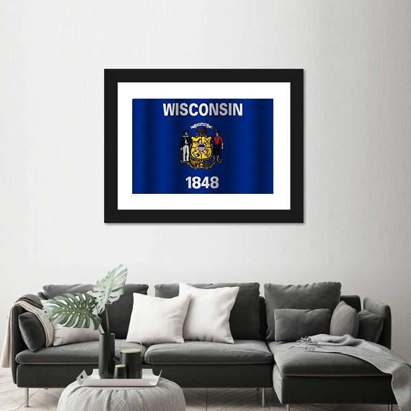 Waving Wisconsin State Flag Canvas Wall Art-3 Horizontal-Gallery Wrap-25" x 16"-Tiaracle