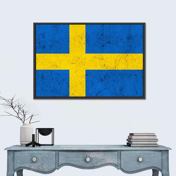 Weathered Swedish Flag Canvas Wall Art-1 Piece-Floating Frame-24" x 16"-Tiaracle