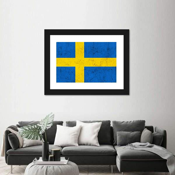 Weathered Swedish Flag Canvas Wall Art-3 Horizontal-Gallery Wrap-25" x 16"-Tiaracle