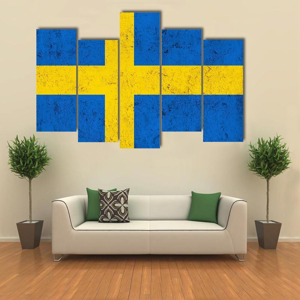 Weathered Swedish Flag Canvas Wall Art-5 Pop-Gallery Wrap-47" x 32"-Tiaracle