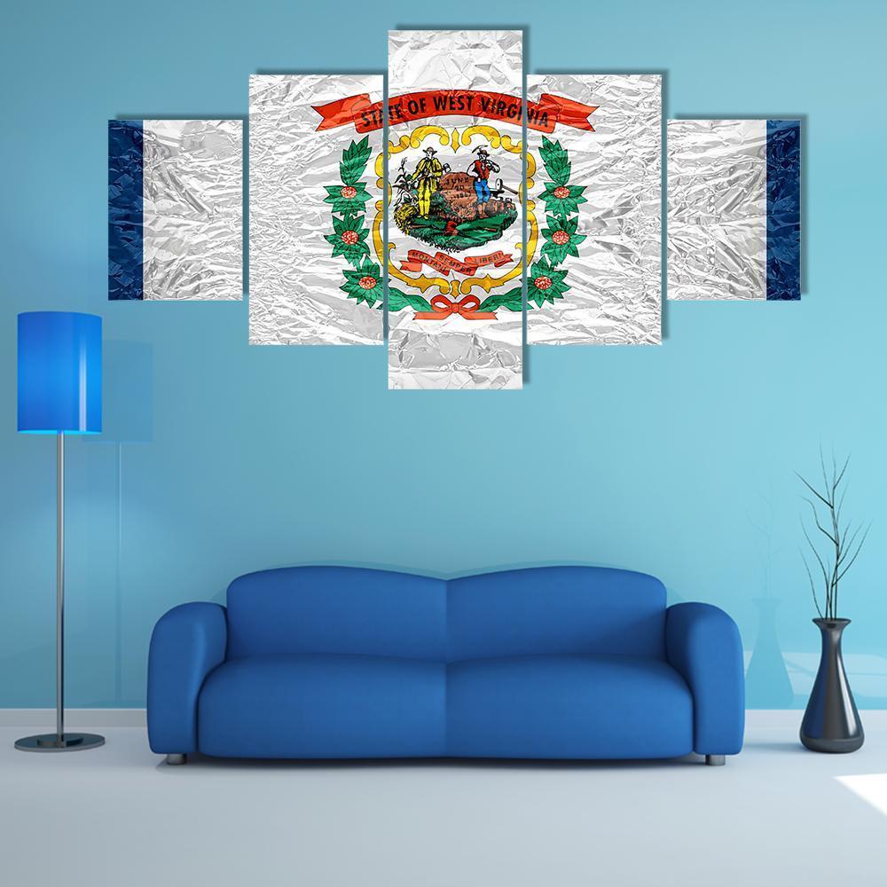 West Virginia Flag Canvas Wall Art-5 Star-Gallery Wrap-62" x 32"-Tiaracle
