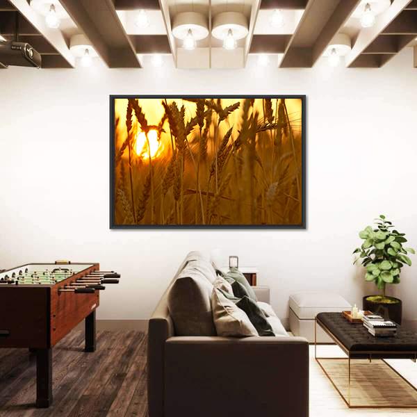 Wheat Crops In Sunset Closeup Canvas Wall Art-3 Horizontal-Gallery Wrap-25" x 16"-Tiaracle